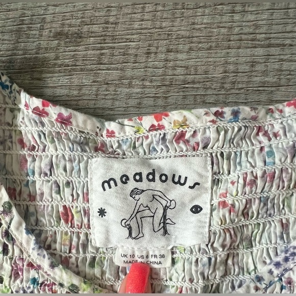 Meadows Blush Dress 6 Floral Maxi Boho Peasant Long Sleeve Prairie Cotton White - Picture 7 of 8